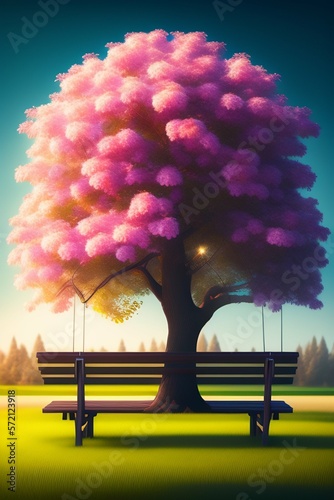 Fantasy tree with colorful leaves, digital painting art illustration