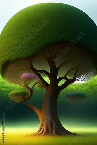 Fantasy tree with colorful leaves, digital painting art illustration