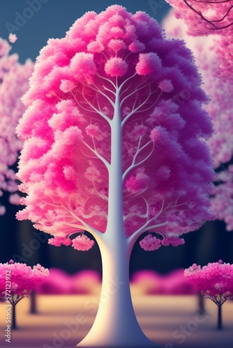 Fantasy tree with colorful leaves, digital painting art illustration