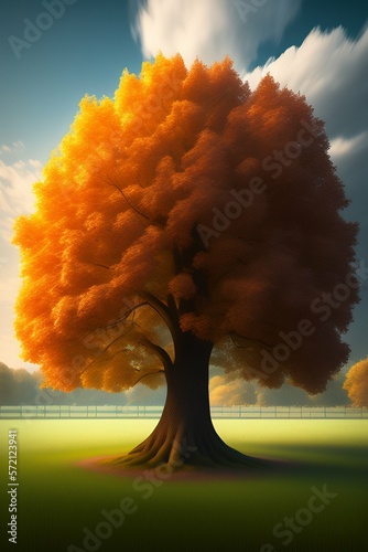 Fantasy tree with colorful leaves, digital painting art illustration