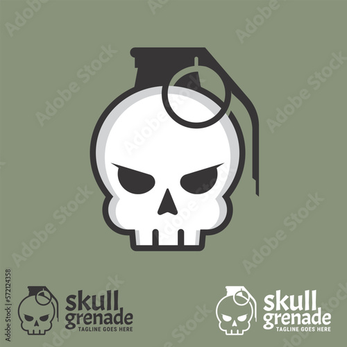 Skull Grenade logo symbol concept. a funny skull head combined with grenade.