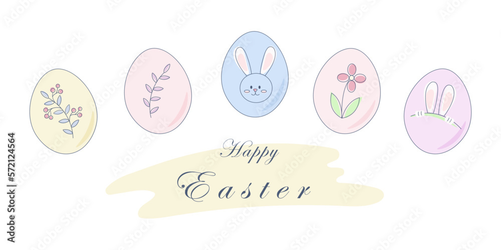 Easter themed background. Set of Easter eggs in pastel colors. Vector illustration in a flat style. Easter themed background. Set of Easter eggs in pastel colors. Vector illustration in a flat style.