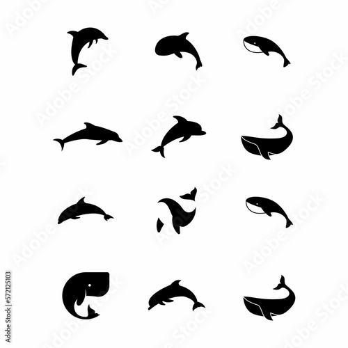 set of dolphin silhouette vector icon 