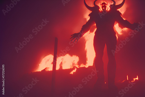 silhouette of a huge demon overlord in a hellish place,Generative IA
