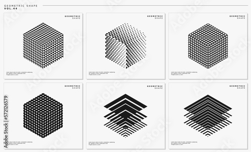Geometric pixel flat line abstract box layer logo design set