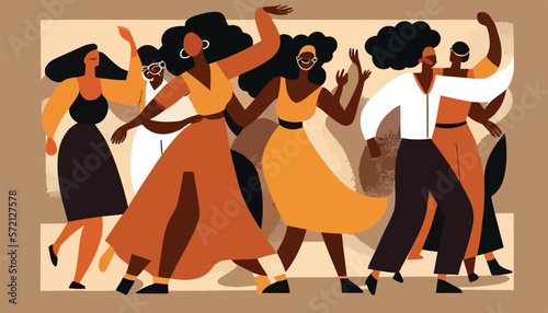 illustration of african american people dancing together in warm colors. Black history month image. photo