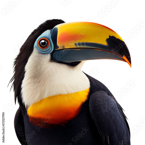 toucan face shot isolated on transparent background cutout photo