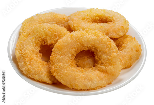 Fried shrimp donut in paper bucket isolated on white background, Fried shrimp donut on white PNG File.