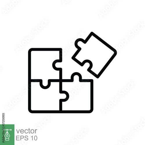Puzzle jigsaw line icon. Simple outline style. Join teamwork, challenge, square, block, part, business logo concept design. Vector illustration isolated on white background. EPS 10. © Fourdoty