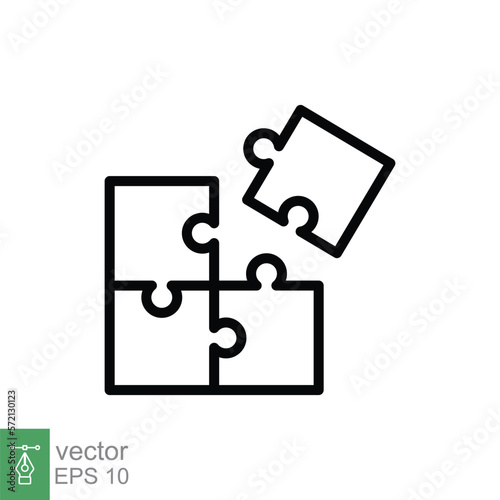 Puzzle jigsaw line icon. Simple outline style. Join teamwork, challenge, square, block, part, business logo concept design. Vector illustration isolated on white background. EPS 10.