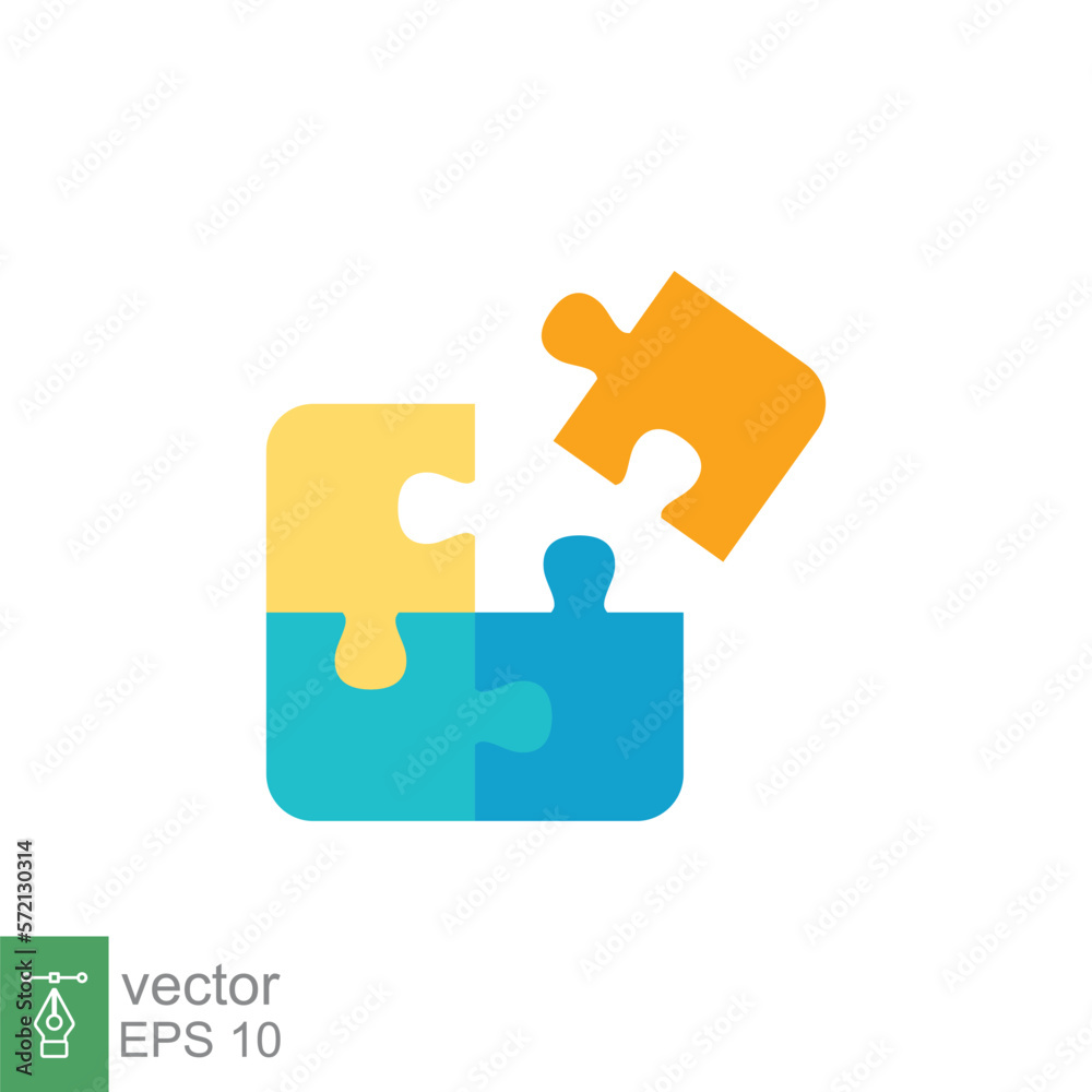 Puzzle jigsaw icon. Simple flat style. Join teamwork, challenge, square, block, combination, problem solving, solution, business concept. Vector illustration isolated on white background. EPS 10.