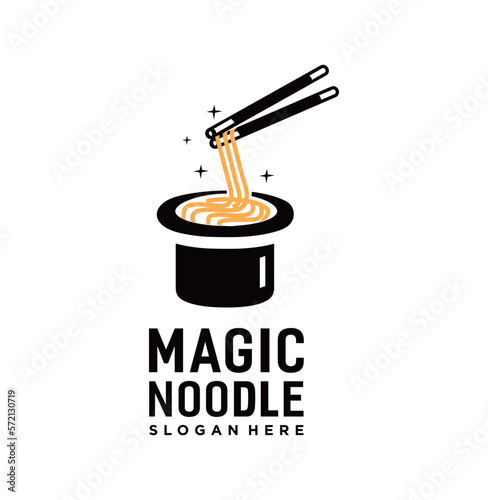 Magic hat with noodle food logo magic recipe tasty design vector icon illustration template