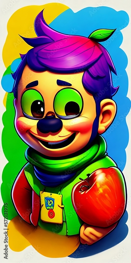Fototapeta premium Cute Cartoon Apple Character, Image Clip Art Illustration created by generative AI.