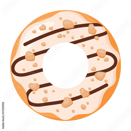 Cartoon Donut with Nuts and White Chocolate in Food Animated Vector Illustration