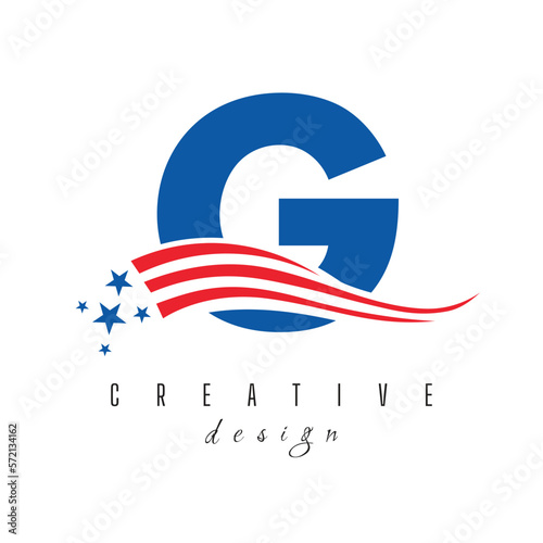Letter G American Logo for Business, Corporate and Company Sign. USA American Logo on Letter G Vector Template