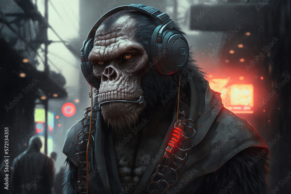 Monkey in cyberpunk style - Generative AI Monkey in cyberpunk style - Generative AI