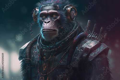 Monkey in cyberpunk style - Generative AI