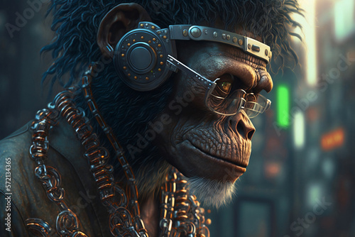 Monkey in cyberpunk style - Generative AI