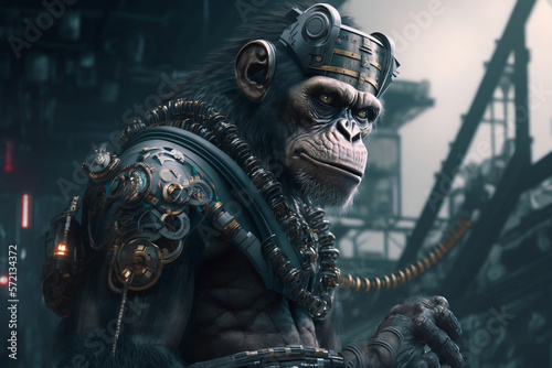 Monkey in cyberpunk style - Generative AI
