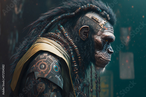Monkey in cyberpunk style - Generative AI
