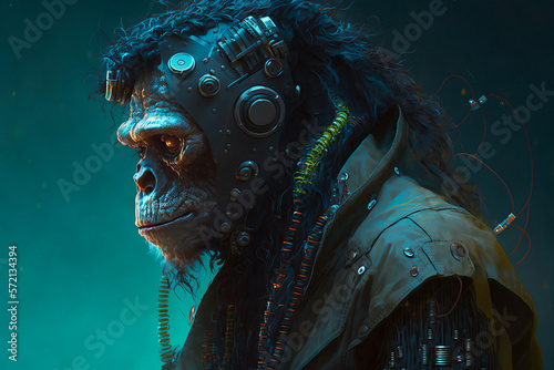 Monkey in cyberpunk style - Generative AI