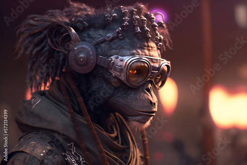 Monkey in cyberpunk style - Generative AI