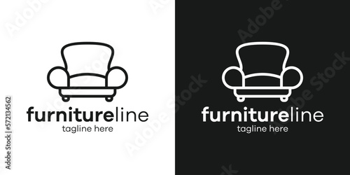 logo design furniture sofa interior line icon vector illustration