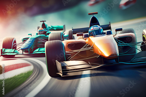 racing cars in motion on the track, Generative Ai