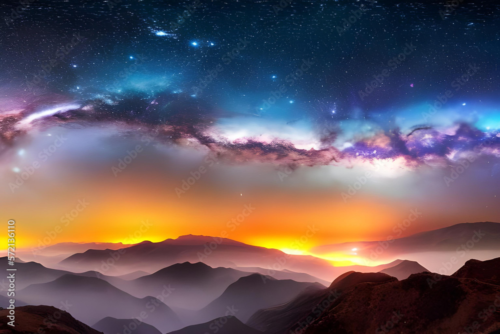sunset in the mountains. aurora borealis. AI generated. sunset in the mountains. aurora borealis. AI generated.