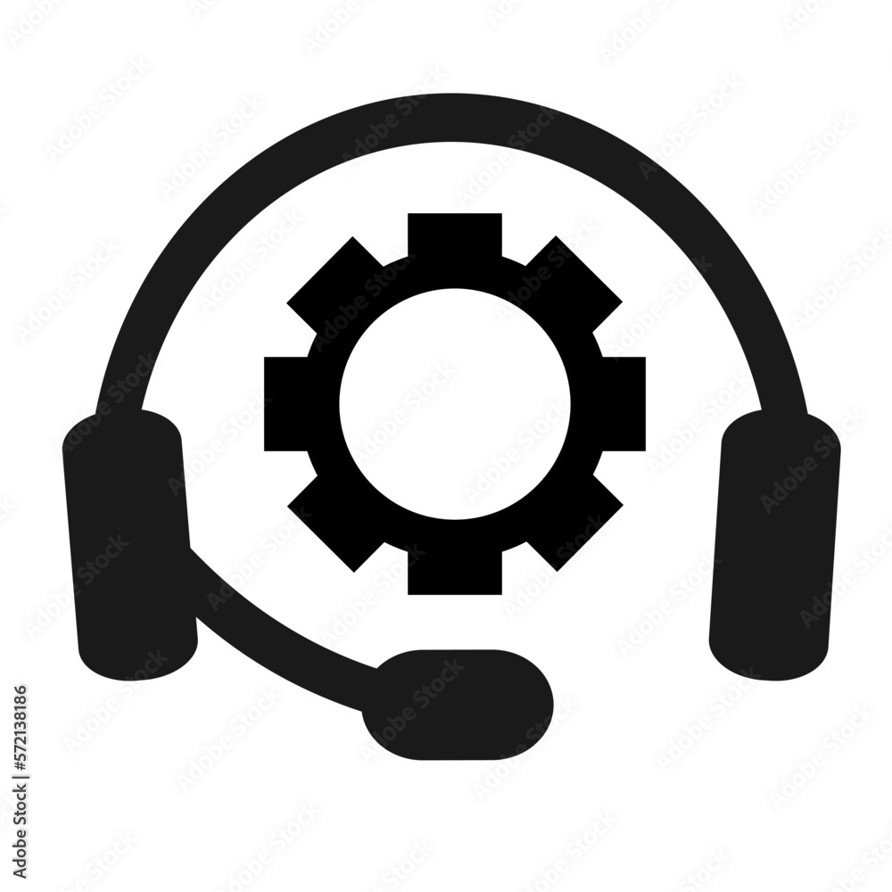Vector illustration, web icon of headphones and gears. Support and consulting. Isolated on a white background. Vector illustration, web icon of headphones and gears. Support and consulting. Isolated on a white background.