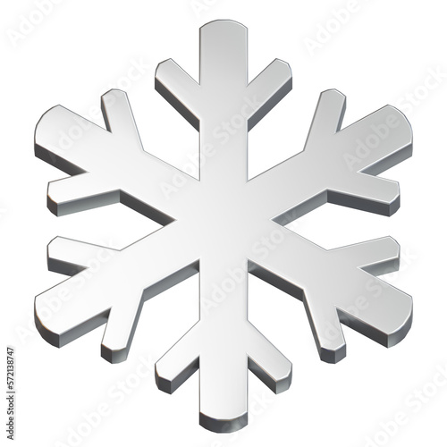 3d illustration of a silver snowflake made of metal for decoration on a Christmas tree.