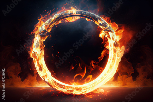 Illustration of a metal ring on fire. Generative AI.