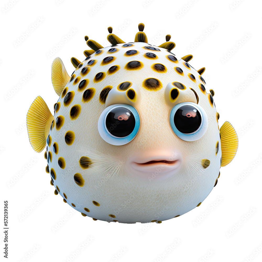 Cute Animation Cartoon Character Animal pufferfish Design Elements