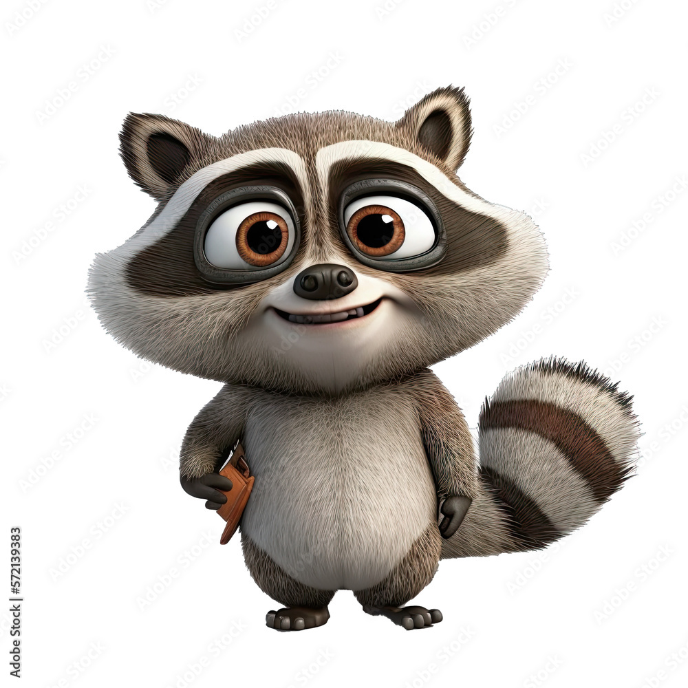 Cute Animation Cartoon Character Animal Raccoon Design Elements Isolated on Transparent Background: Clear Alpha Channel Graphic for Overlays Web Design, Digital Art, PNG Image (generative AI)