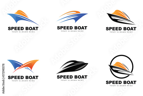 Speed Boat Logo, Fast Cargo Ship Vector, Sailboat, Design For Ship Manufacturing Company, Waterway Shipping, Marine Vehicles, Transportation photo