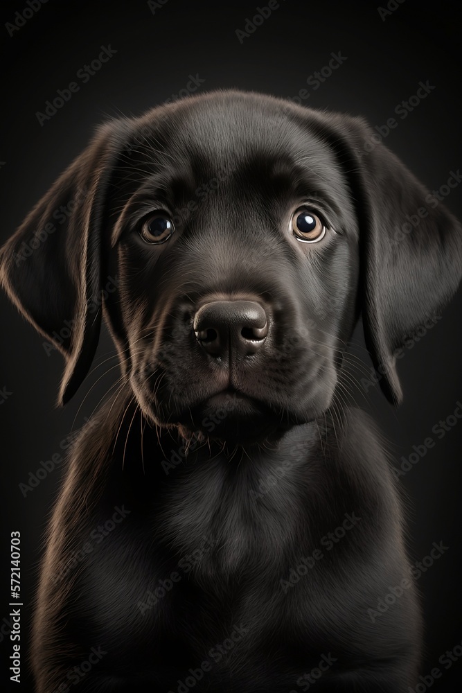  a close up of a black Labrador dog's face on a black background