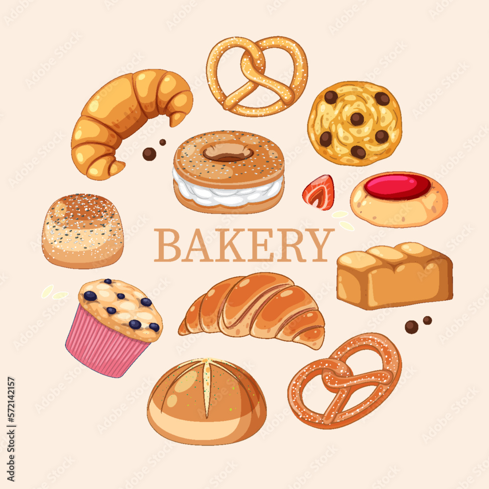 Bakery banner with bread and pastry products