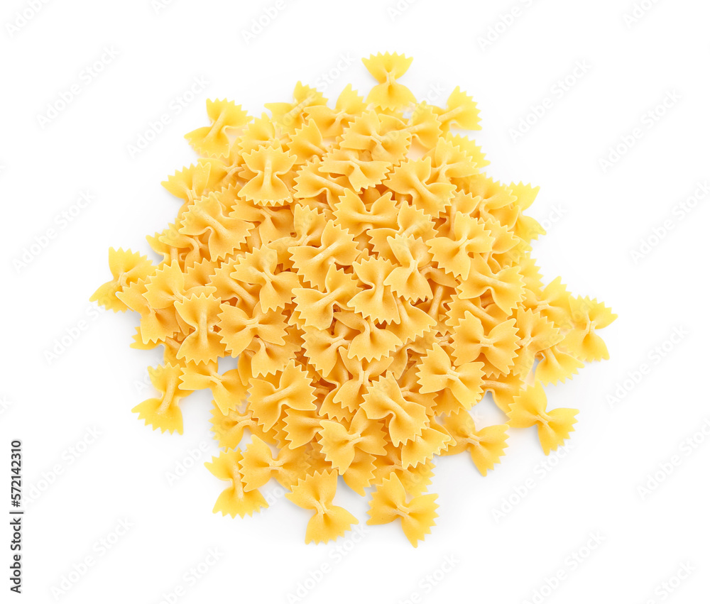 Heap of raw farfalle pasta isolated on white background Heap of raw farfalle pasta isolated on white background