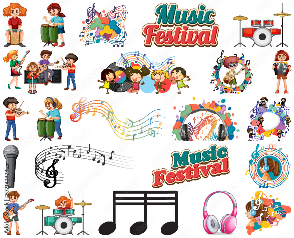 Fototapeta premium Kids musical instruments and music symbols set