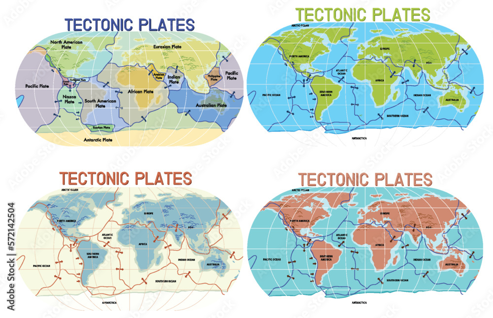 Tectonic plates world map collection