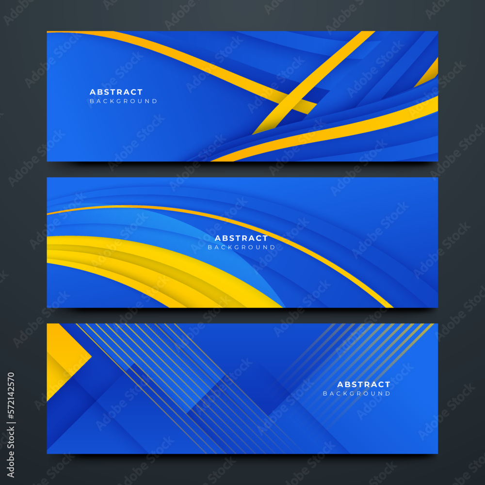 Set of Modern Blue and yellow abstract geometric design banner