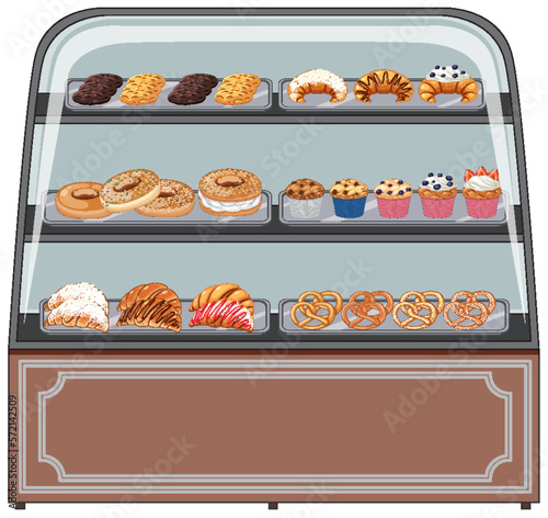 Bakery showcase with pastry products
