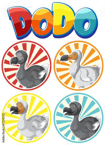 Dodo bird extinction animal cartoon logo set