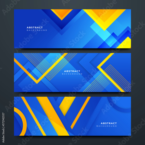 Set of Modern Blue and yellow abstract geometric design banner