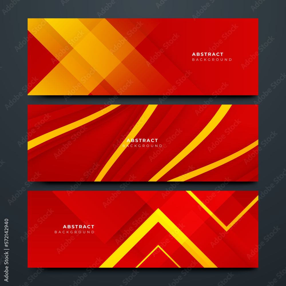 Set of modern red and yellow abstract geometric design banner background