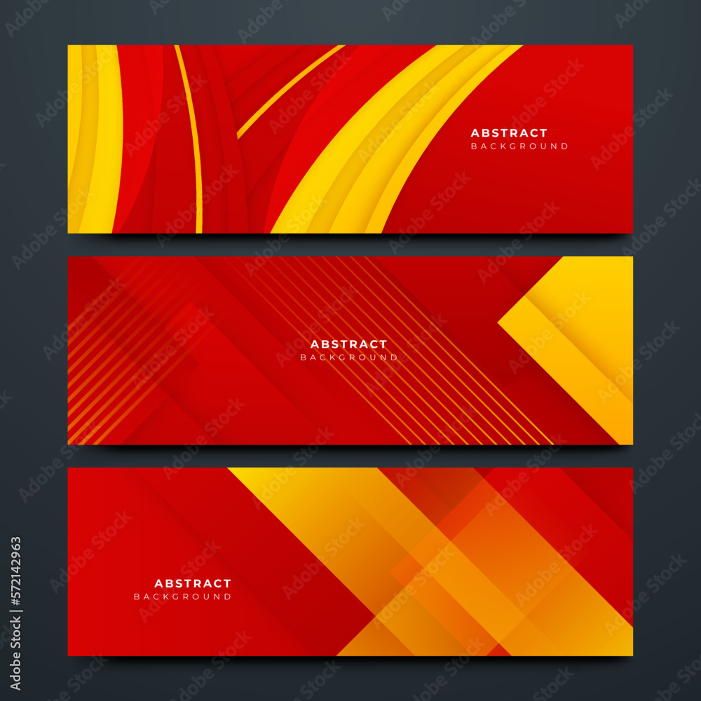 Fototapeta premium Set of modern red and yellow abstract geometric design banner background