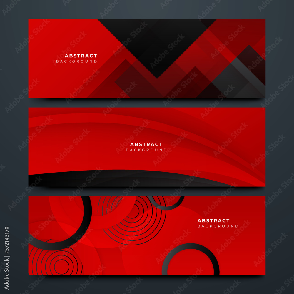 Fototapeta premium Set of modern red and black abstract geometric design banner background