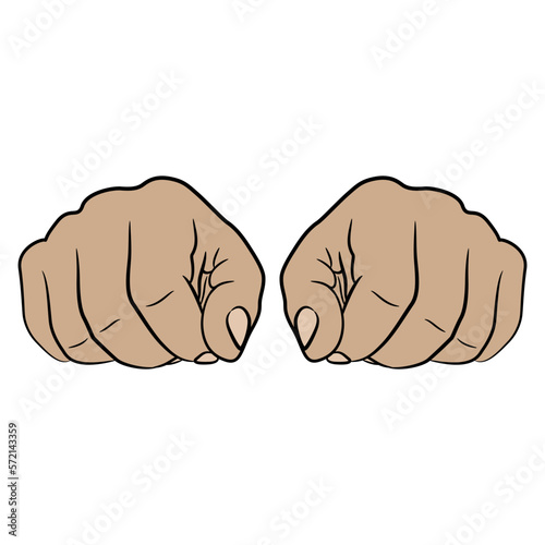 Front view of two human hands hold in fists. Cartoon style.