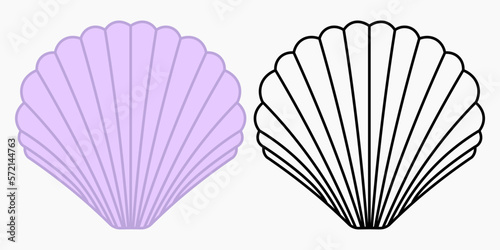 shell clamp oyster purple clip art line art vector illustration design template