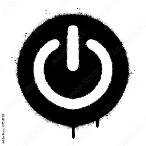 Spray Painted Graffiti shut down icon Sprayed isolated with a white background. graffiti Icon button on-off with over spray in black over white.